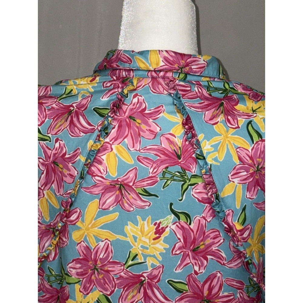 Gottex Turquoise Sleeveless Floral Shift Dress with Pink and Yellow Blooms - Picture 6 of 7
